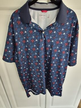 Walter Hagen Navy Polo with Red & White Star Print XL